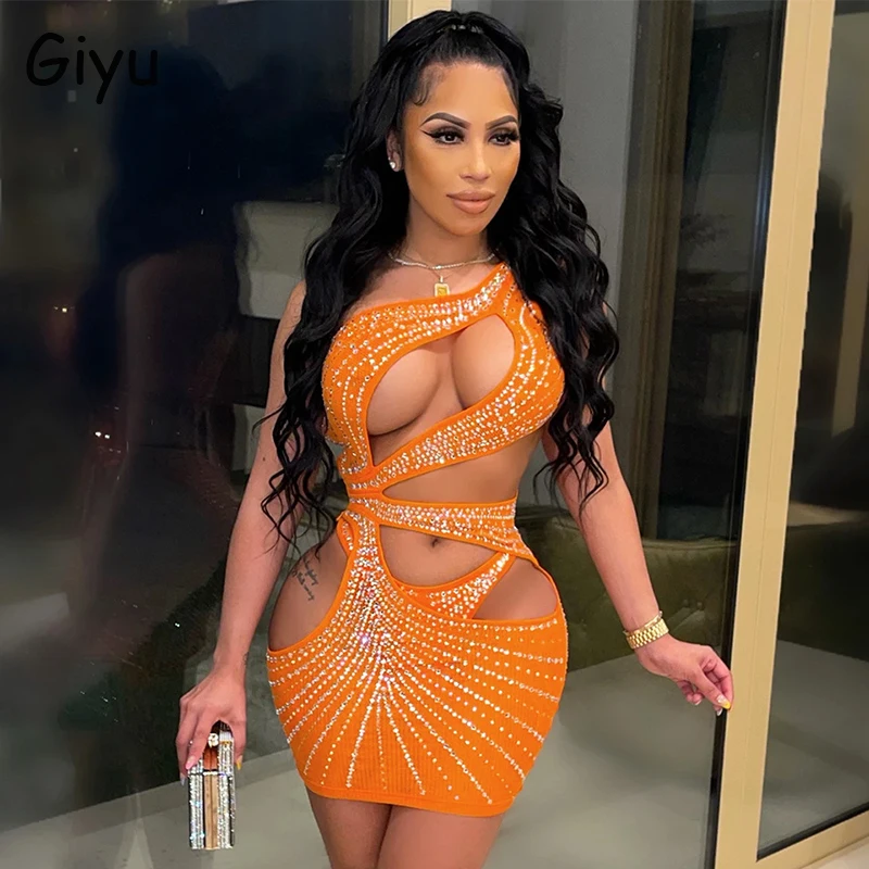 

Прозрачное Сетчатое платье Giyu, женское летнее клубвечерние вечернее блестящее платье со стразами, женское сексуальное облегающее мини-пла...