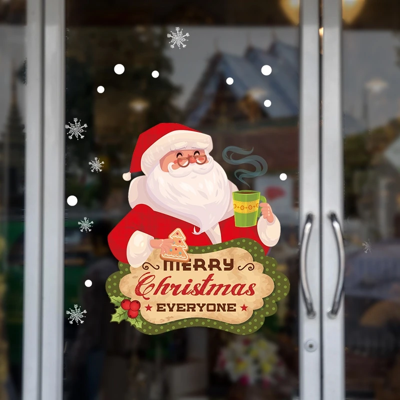 Santa Claus double wall paste window for the storefront family New Year living room Christmas decoration stickers | Дом и сад
