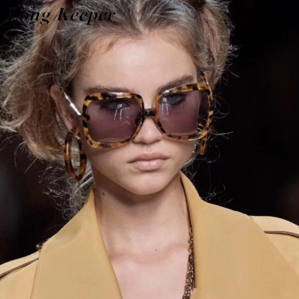 

Fashion Oversized Sunglasses Women Vintage Brand Designer Big Frame Square Sun Glasses Leopard Shades UV400 Lentes De Sol Mujer