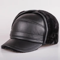 xdanqinx winter mens leather cap fur velvet bomber hats warm earmuffs caps for men natural cowhide leather brands hat dad hat