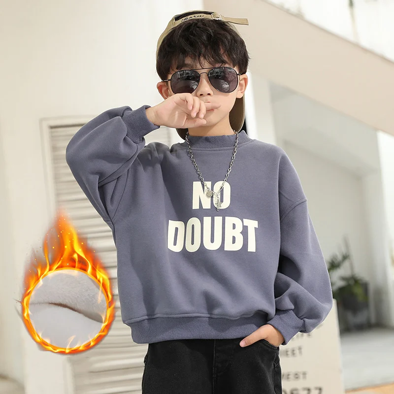 

Boys' Hoodies Sweatshirts Cotton Fleece 2021 Hot Sale Warm Plus Velvet Thicken Winter Autumn Tops Teenager Children's Clothing