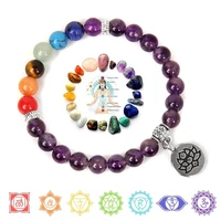 7 chakra lotus charm bracelets for women men healing reiki bracelet natural stone amethysts tiger eye bangles yoga jewelry gift