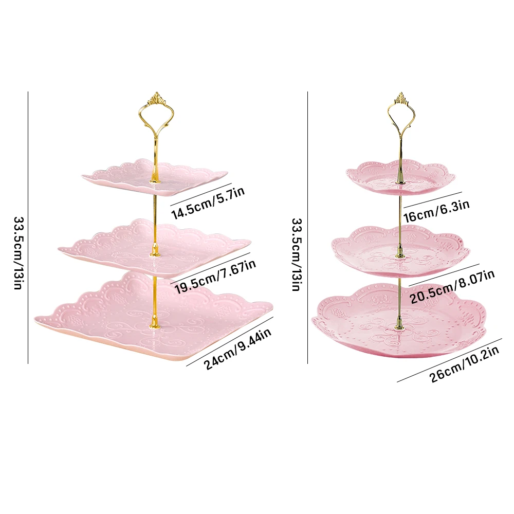 

3-Layer Round/Square Cake Stand Afternoon Tea Dessert Tray Party Tableware Fruit Dessert Serving Plate Cake Display Stand