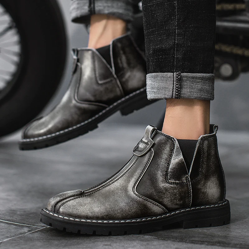 

Genuine Leather Men Boots Comfortable Working ankle Boots plush warm Luxury Style snow Boots Casual Leather Shoes men