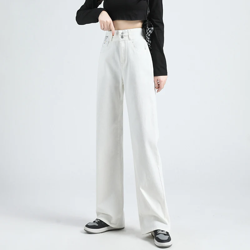 

Jeans Women High Waist Straight Wide Leg Denim Pants Laides White Loose Full-length Streetwear Vaqueros Mujer