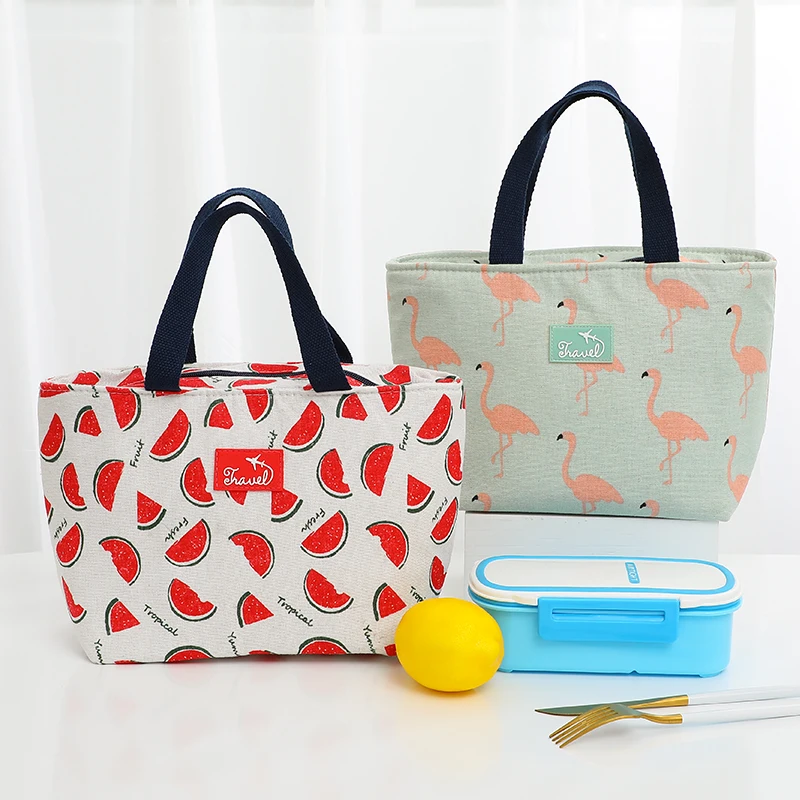 

New Lunch Bag Canvas Lunch Box Picnic Tote Cartoon Kids Small Handbag Pouch Dinner Container Food Storage Bags for Office Lady