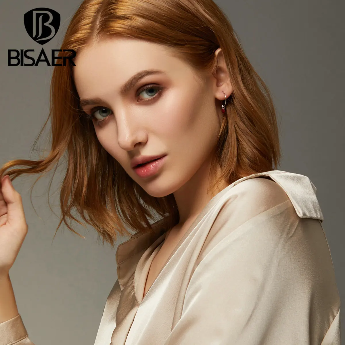 Большие круглые серьги BISAER 925 пробы серебро гипербола розовый кубический циркон