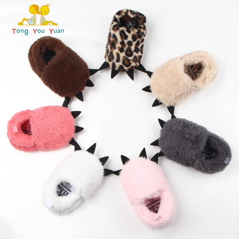 

0-18M Newborn Baby Plush Furry House Slippers Warm Shoes Leopard Bear Paw Boys Girl First Walkers Crib Shoes Non-slip Prewalkers