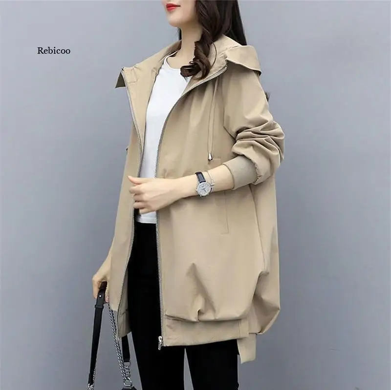 

Spring and Autumn Women's Fashion Jacket Women's Jacket Korean Style Loose Mid-Length Women's Windbreaker Jacket Belt