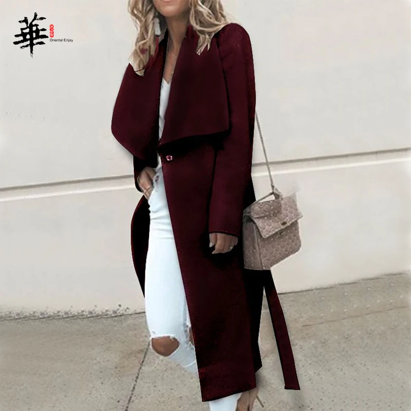 Women Winter Long Overcoat Belted Classic Outwear Loose Coat Cardigans Sleeve Simple Wool Maxi Female | Верхняя одежда