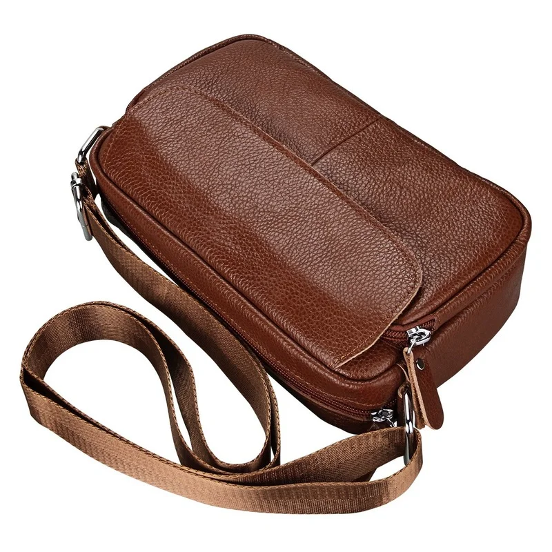 Cowhide Men's Shoulder Bag New Casual Man Messenger Bag Horizontal Leather Stiletto Bag