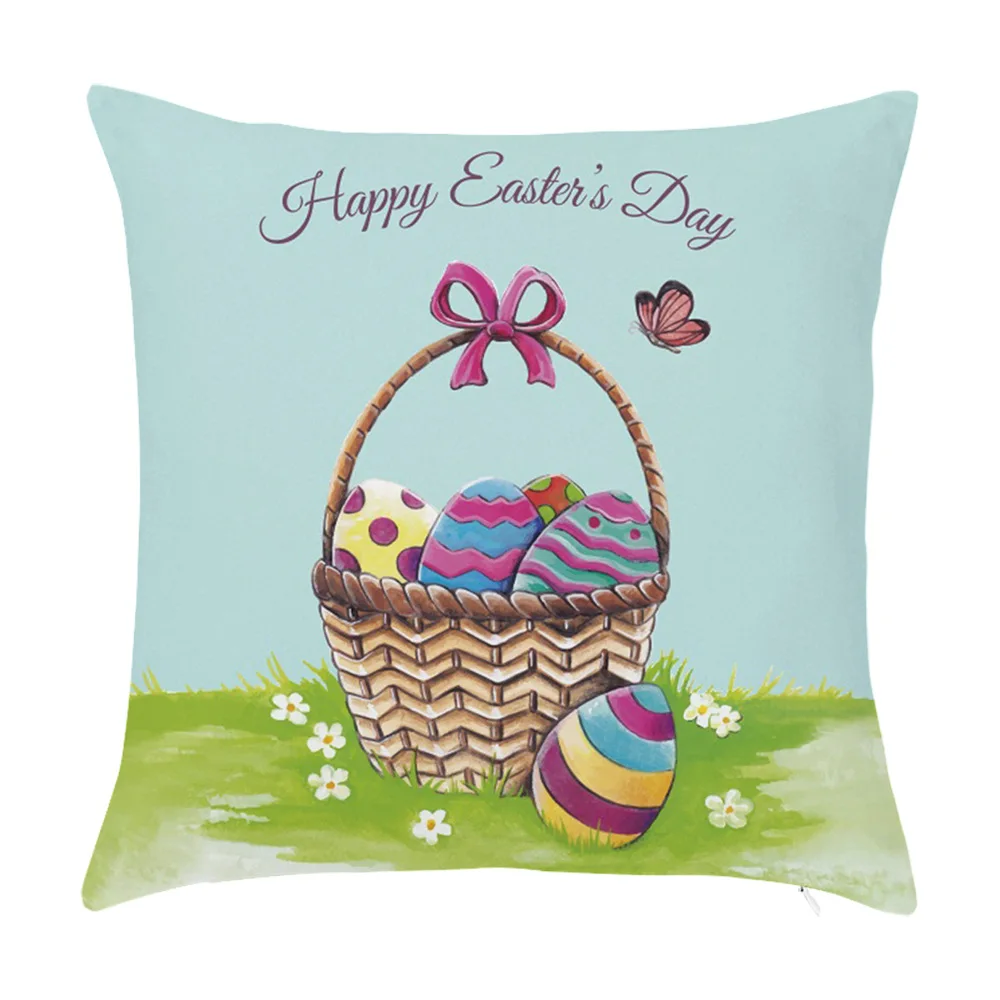 

45*45cm Blue Easter Peach Skin Velvet Pillowcase Bunny Easter Party Decor For Home Eggs Easter Rabbit Party Decor Easter Gif