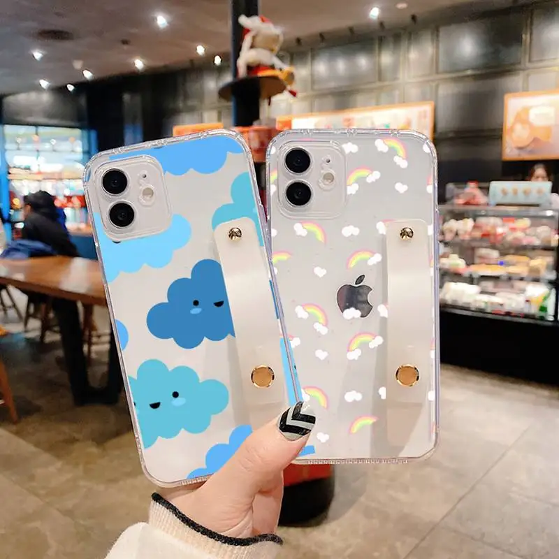 

Cartoon clouds blue cute lovely PhoneCase Wrist Strap For iPhone 7 8 11 12 X XS XR MINI Pro Max Plus Hand Band Transparent Clear