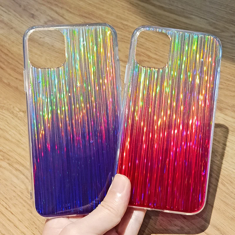 Colorful Gradient Line Laser Case for Samsung Galaxy Note 10 Pro Hard Capa Fundas For A30 Rainbow Shimmer | Мобильные телефоны и