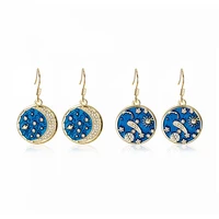 creative exquisite blue starry planet earrings for women fashion luxury rhinestone round dangle earrings girls party jewelry