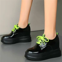 platform ankle boots womens genuine leather fashion sneaker thick sole creeper oxfords wedge high heels round toe punk goth