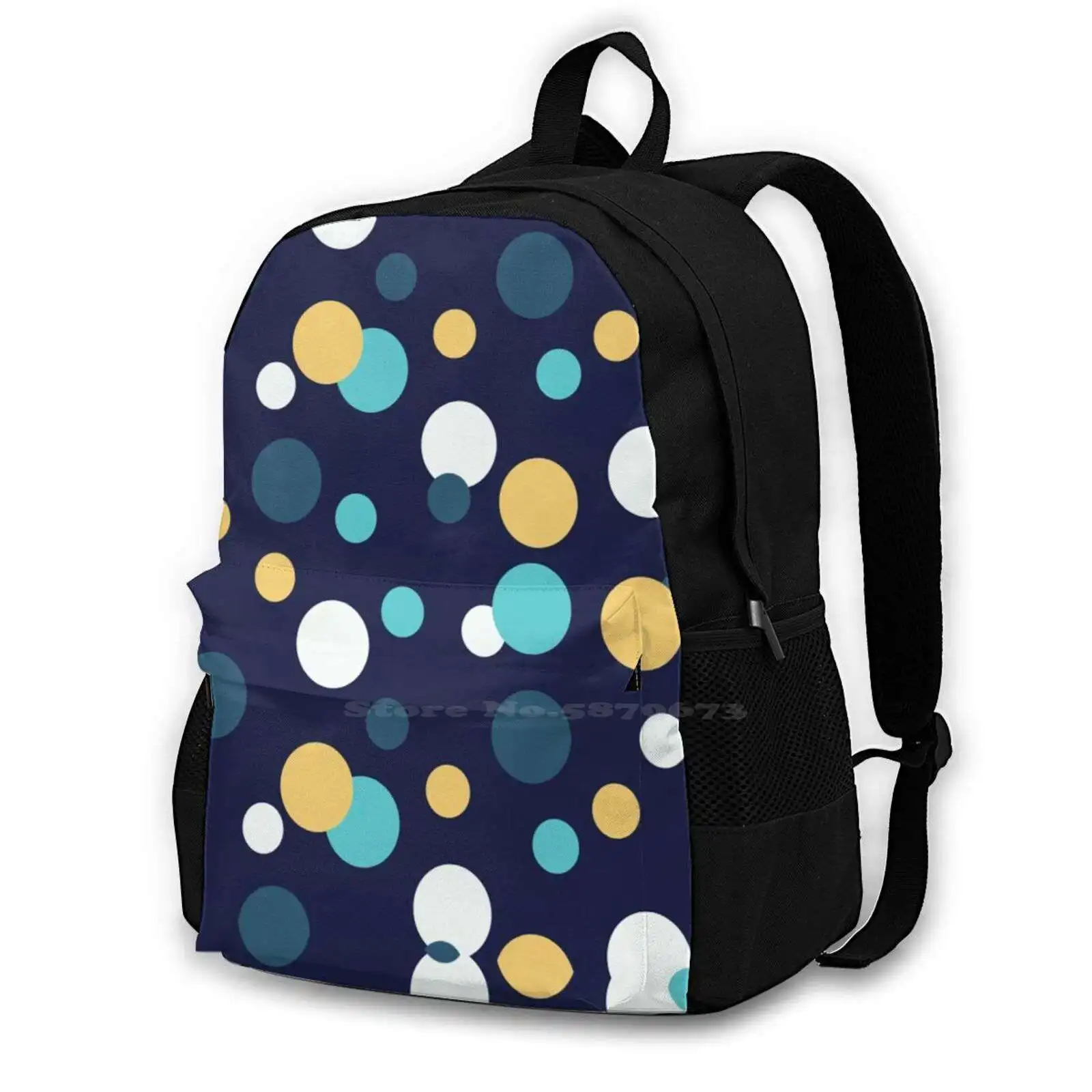 

Blue Yellow White Dots On Navy Blue Background Bag Backpack For Men Women Girls Teenage Black Dots Polka Dots Pattern Yellow