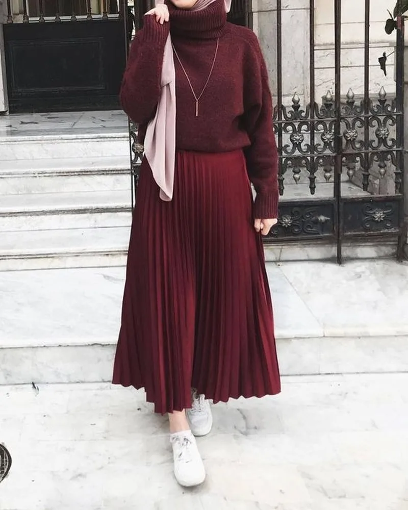 Женская юбка с завышенной талией плиссированная Однотонная в арабском стиле