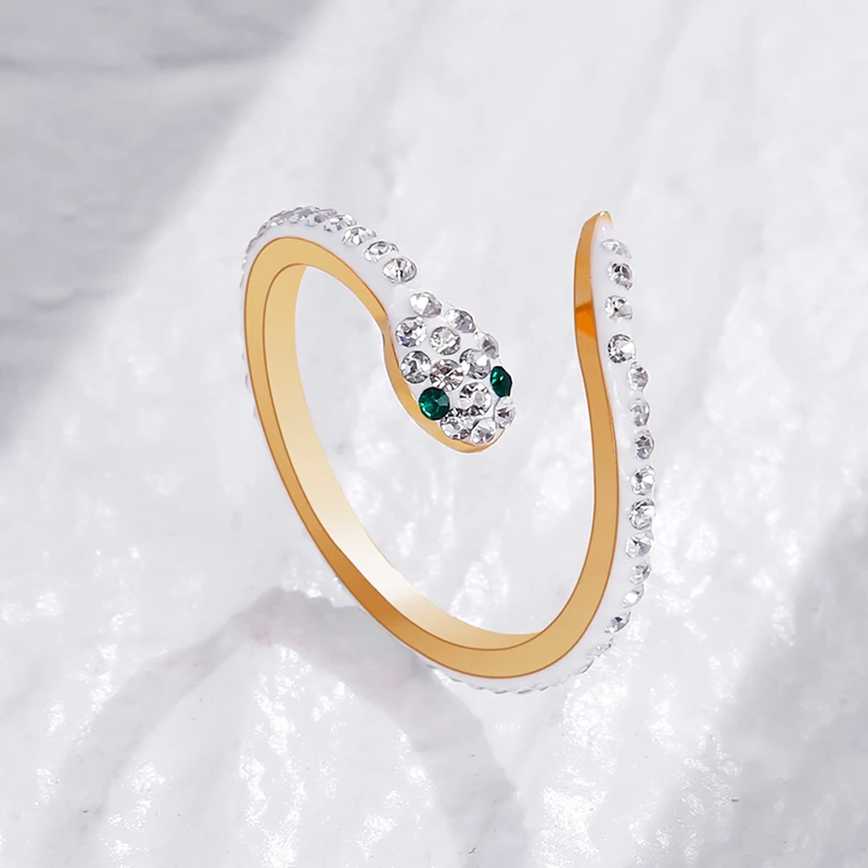 

Trends Snake Rings for Women Gold Color Bling Bling CZ Stone Green Eyes Stainless Steel Snake-shape Rings for Finger Jewelry