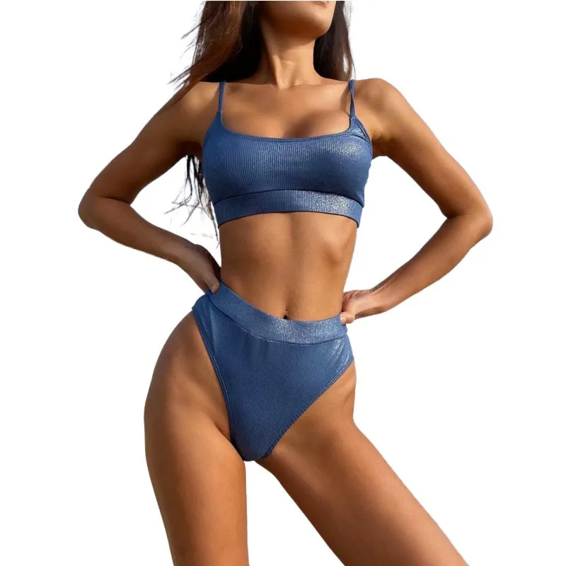 

Push Up Solid Bra Panty 2 Piece Swimwear Women Sexy High Waist Bikinis 2021 Woman Bathing Suit Beachwear Swimsuit