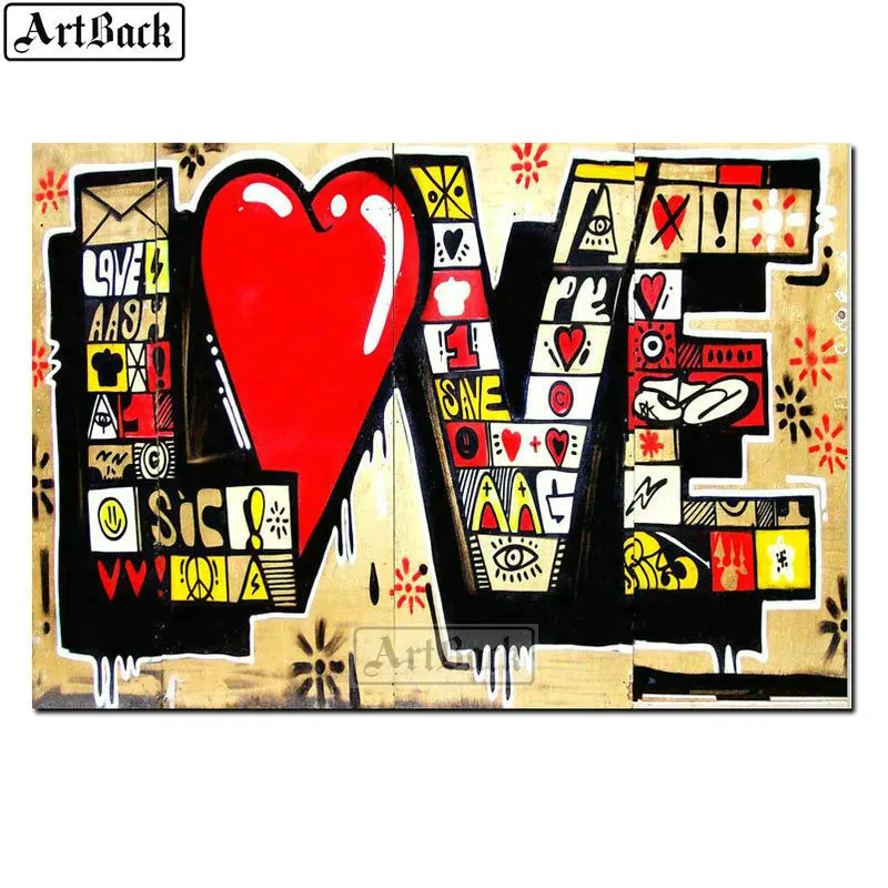 Цветная Алмазная картина с надписью LOVE значок 5d квадратная вышивка пейзаж ручная