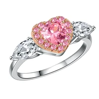 trendy lovely pink heart love shaped crystal open adjustable ring with white water droplet rhinestone cz for women party jewelry