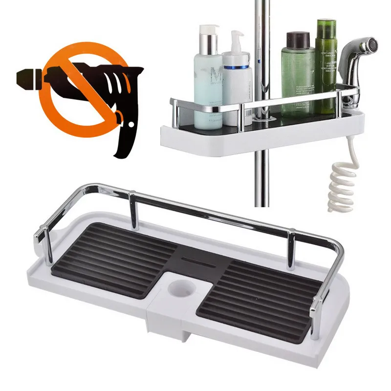 

Durable Bathroom Caddy Tray Holder Rack Organiser Accessory Pole Shelf Shower Storage