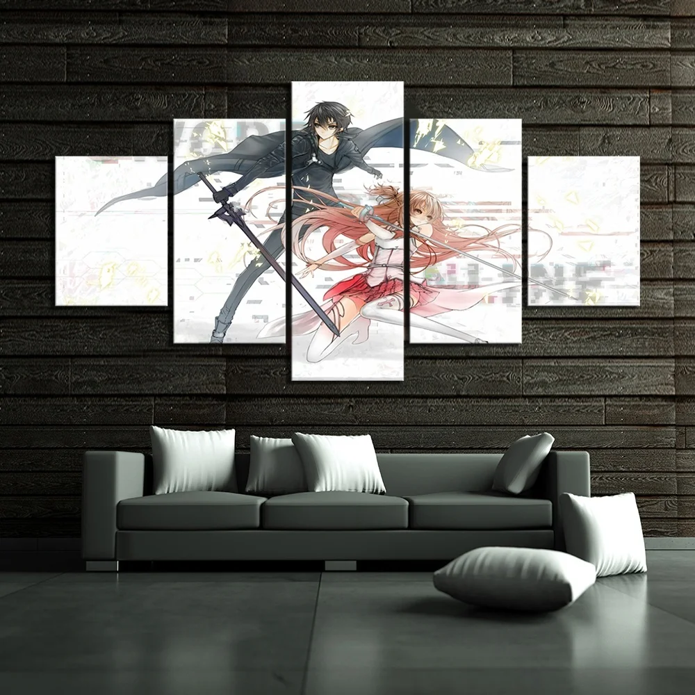 

Canvas Painting Home Decoration Wall Artwork 5 Panel Sword Art Online Anime Printed Modular Modern Poster For Bedroom Framework