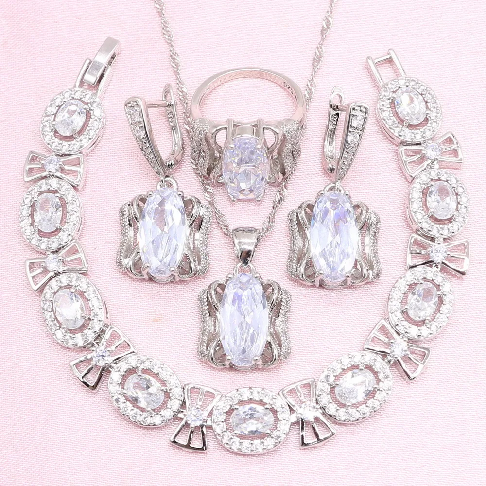 Великолепные серебряные комплекты свадебных украшений для женщин белый