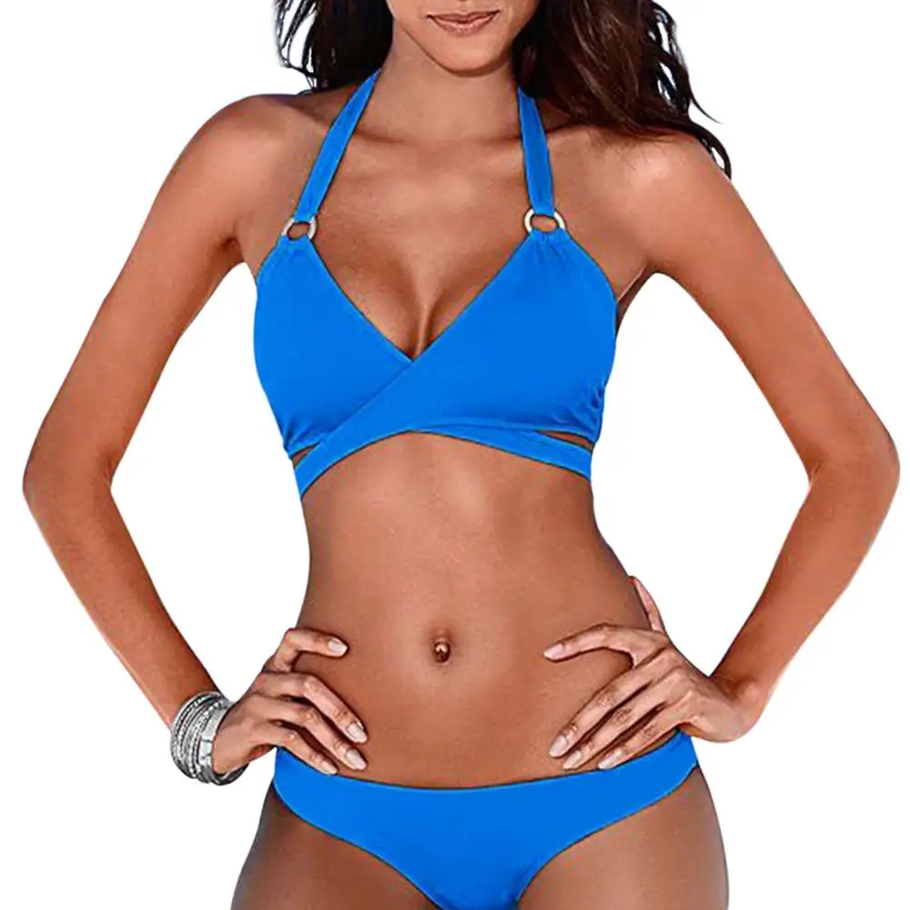 

Women Halter Cross Padded Beachwear Swimsuit Bathing Suit Swimwear Bikinis Set