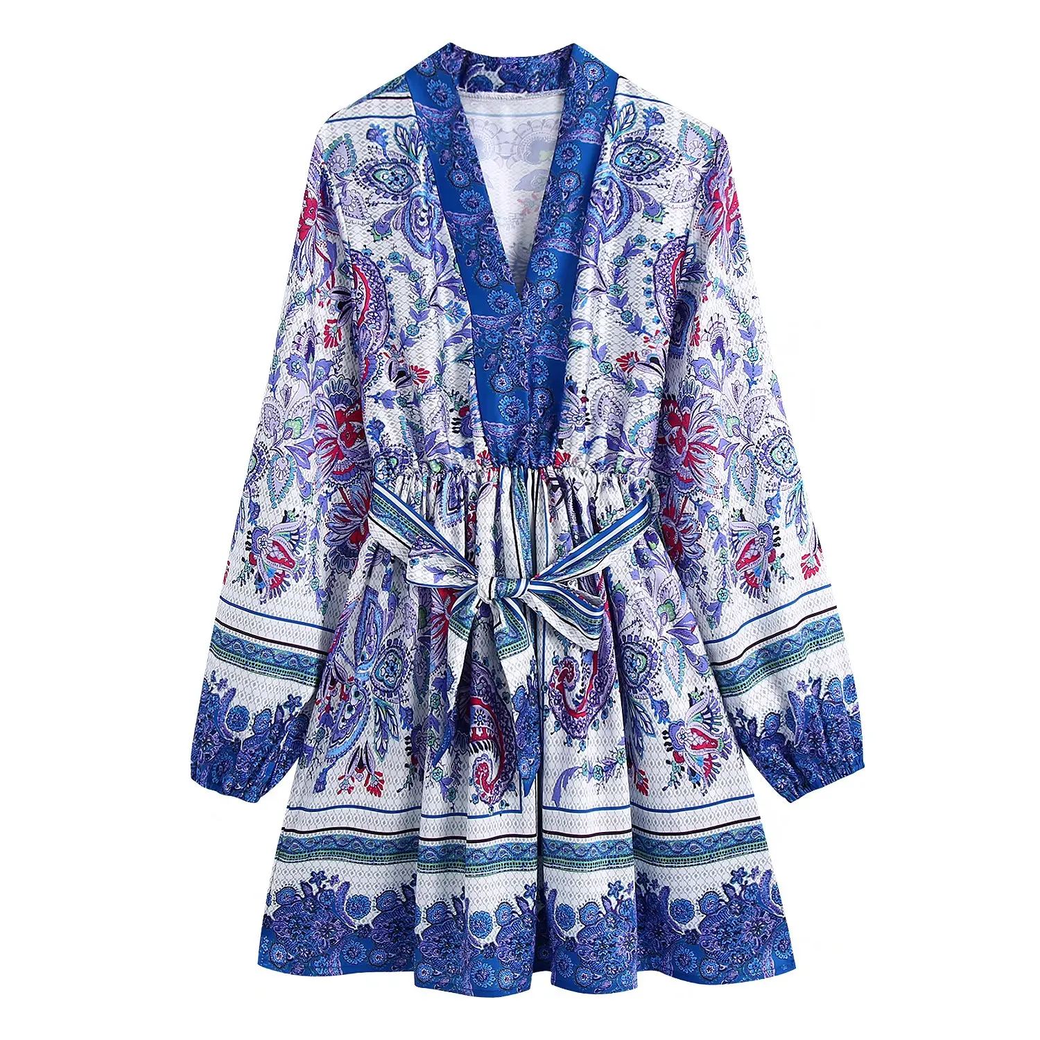 

Женское платье-кимоно с V-образным вырезом, с цветочным принтом