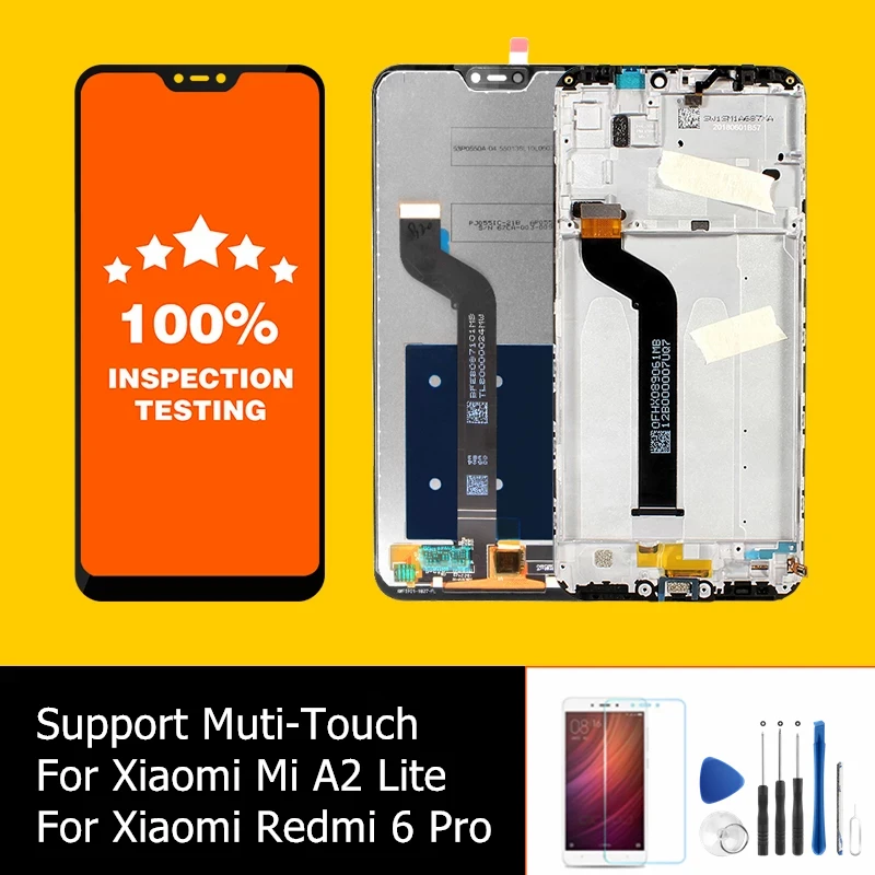 ЖК дисплей для Xiaomi A2 Lite Redmi 6 Pro экран с дигитайзером и рамкой сенсорная панель в