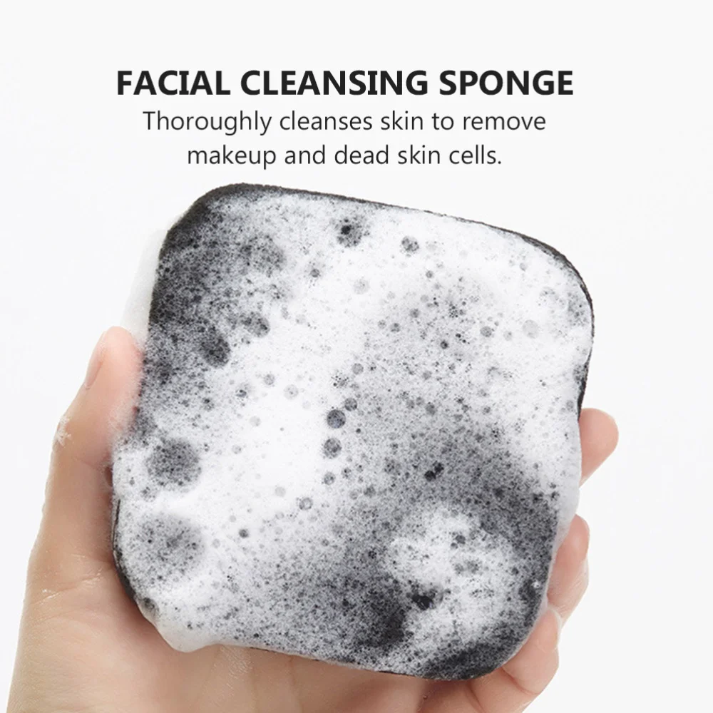 

1 Set 2Pcs Bamboo Charcoal Cleansing Sponges Thick Boxed Face Puffs (Black)