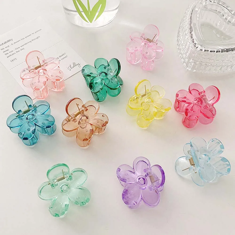 

2020 New Korean Adorable Colorful Transparent Flower Resin Hair Clip Hair Claw Hairpin Hair Accessories for Girls Women