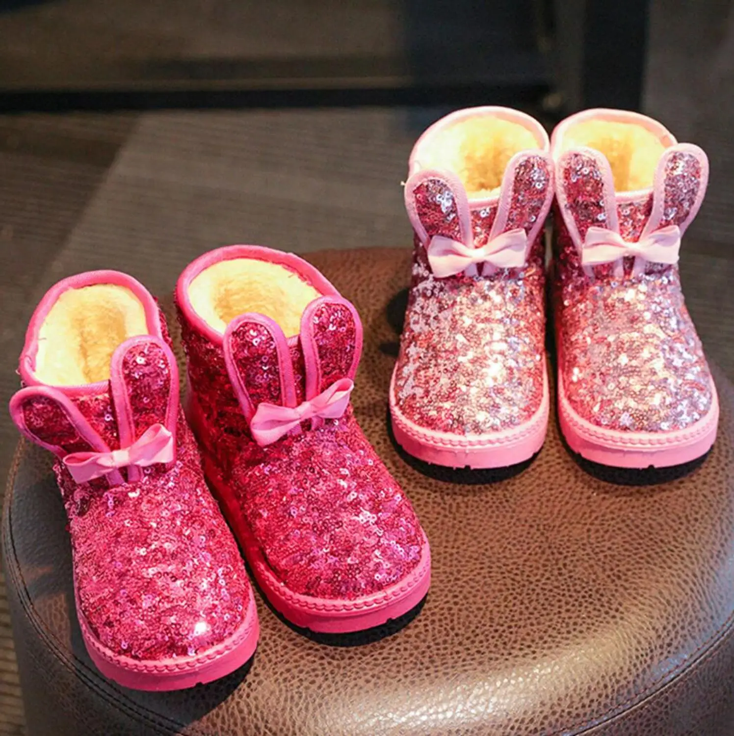 Зимние ботинки с блестками для девочек зимняя теплая детская обувь на плоской