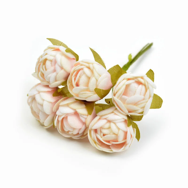 White pink 6 шт./партия, искусственные фланелевые розы, букет, свадебные украшения для дома, вечерние DIY ВЕНОК ручной работы, скрапбук, искусственные поддельные цветы - Цвет: White pink