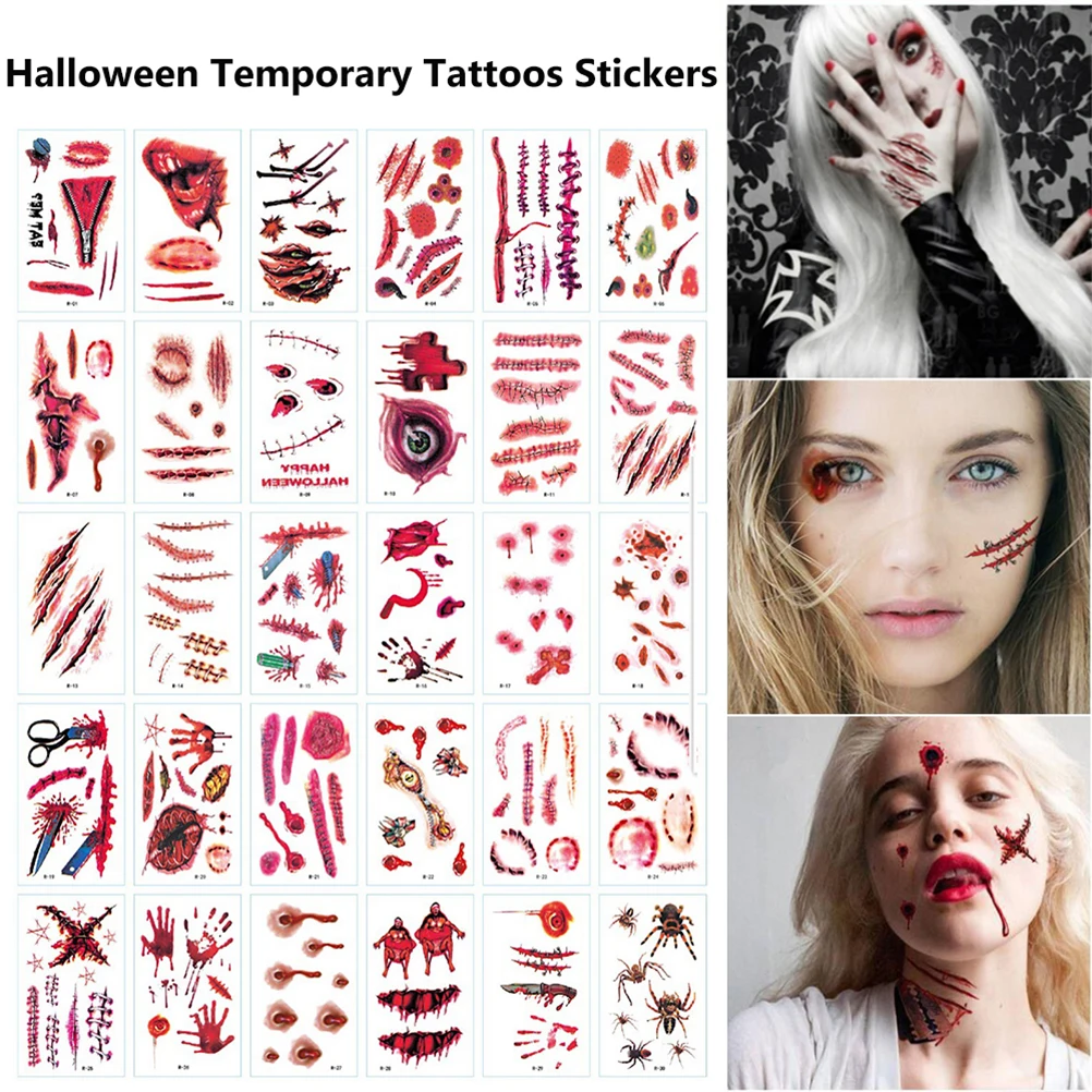 Временные татуировки для Хэллоуина кровавые раны шрамы наклейки ужас Ститч Scab