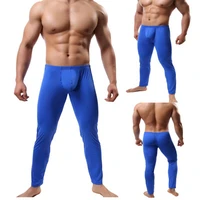 sexy mens long johns ultra thin ice silk protruding penis pocket gay underwear home lounge trousers low rise tight hip leggings