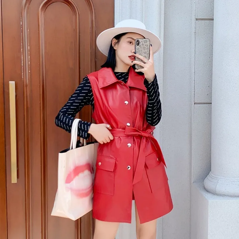 High Street натуральная кожа женские без рукавов Длинные куртки однобортный