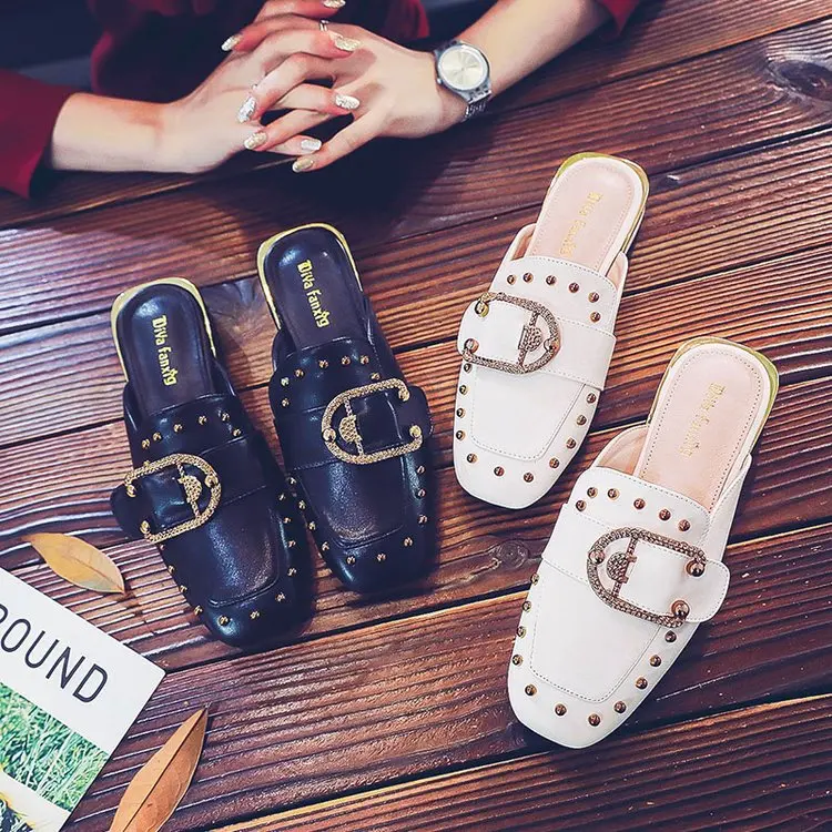 

Baotou half slippers women's outer wear new summer thick heel without heel lazy half support single shoes female spring sandals