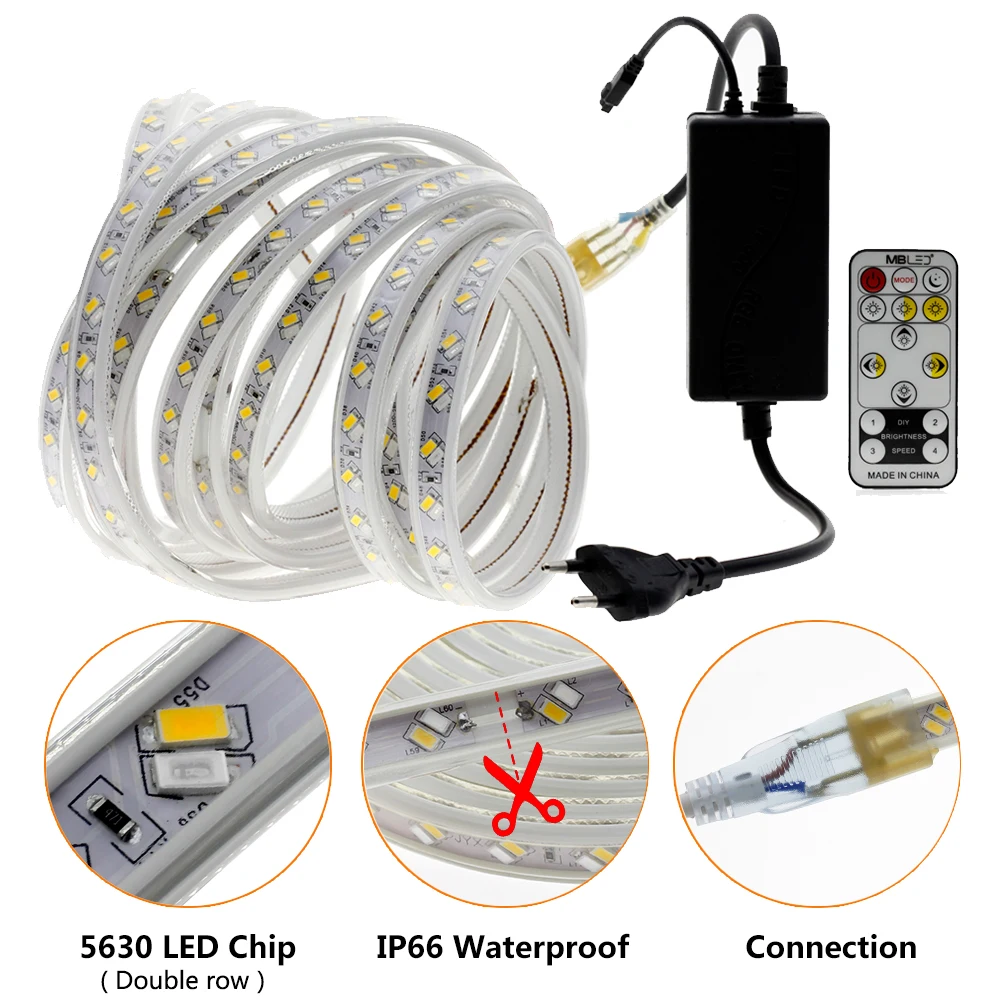 Светодиодная лента 220 В SMD 5050 60 светодиодный s/M 5630 120 светодиодный s/M водонепроницаемый теплый белый RGB гибкий светильник Диодная неоновая лента с вилкой питания