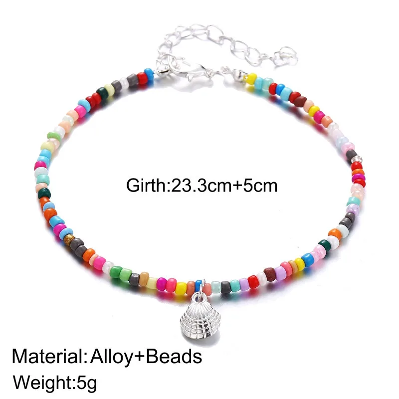 

New Bohemian Style Foot Jewelry Colored Rice Beads Beaded Anklet Retro Alloy Shells Beach Anklet
