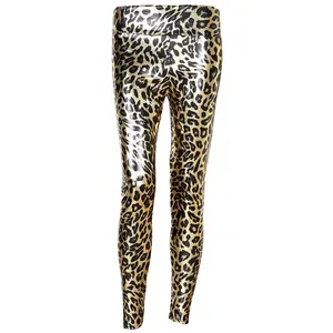 Shiny Leggings women's gold mid waist Leggings Female thin leopard elastic Ankle-Length Leggings fashion sexy club