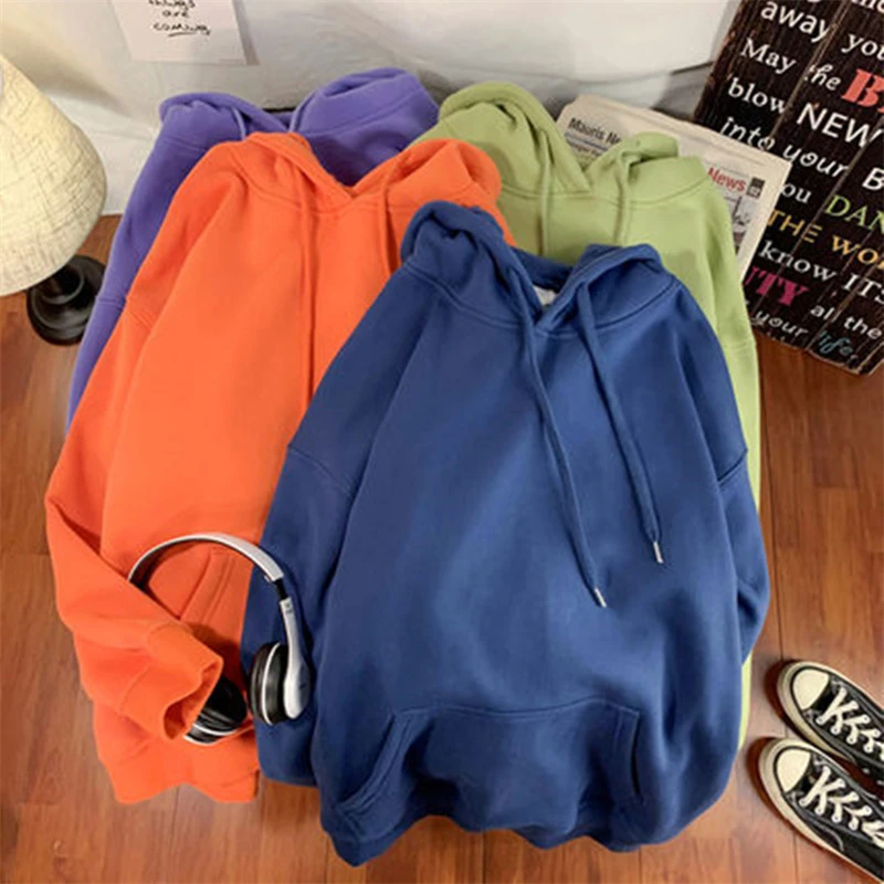 

Solid Color Hoodie Warm Color Hoodie Women's Sweatshirt 2021 Spring and Autumn Pure Color White Hip Hop Streetwear Hoodie Women