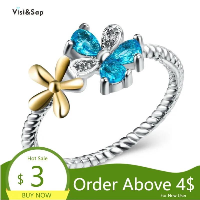 Кольцо женское Visisap с бабочкой и цветком Прямая поставка B2119 кольцо голубым