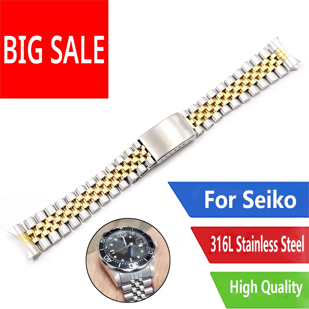 Rolamy 19 20 22mm Gold 316L Stainless Steel Silver Hollow Curved End Solid Screw Links Replacement Watch Band For Seiko Rolex