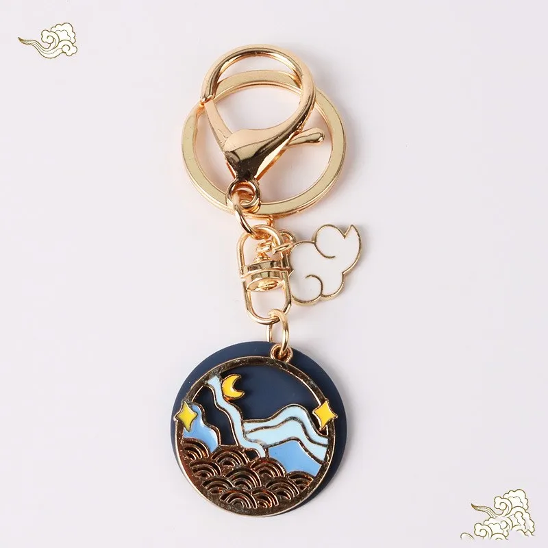 

Antique Handmade White Crane Key Ring Cloud Sea Wave Key Chains Girls Bag Alloy Pendant Lovers Accessories Keychain Wholesale