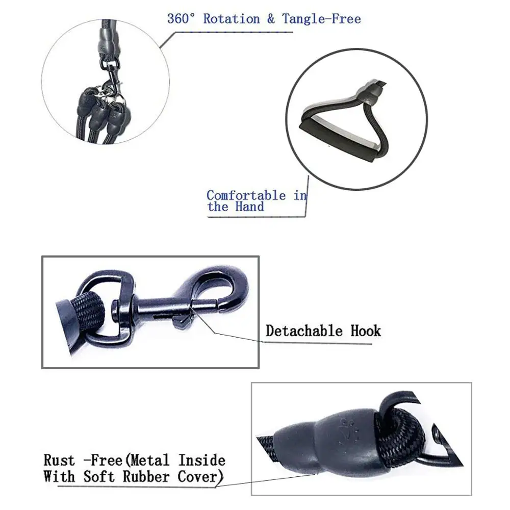 Черный многоголовый нейлоновый поводок для собак с мягкой ручкой скалолазание