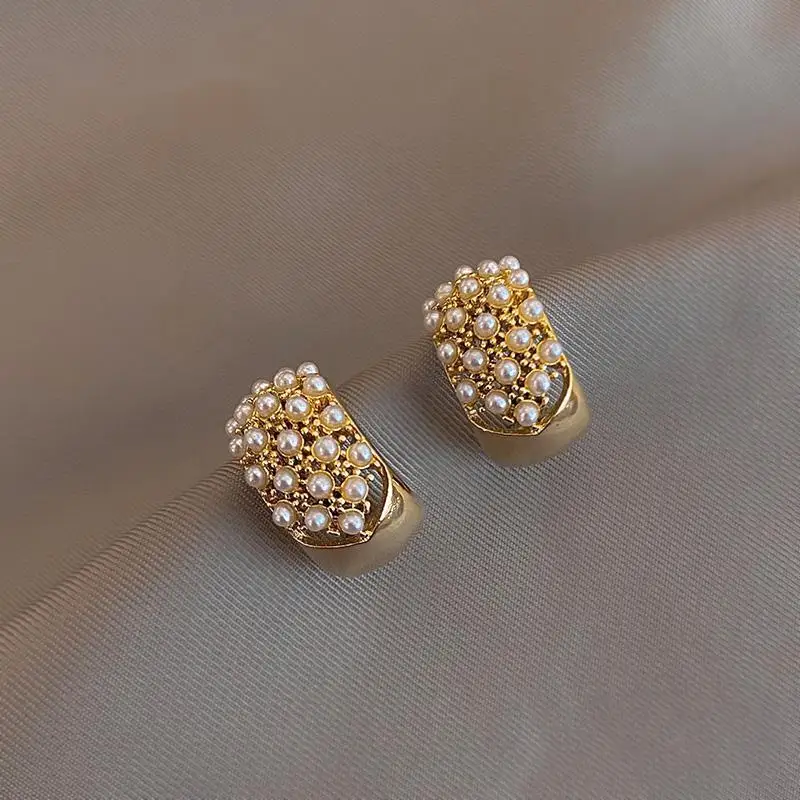 Женские жемчужные серьги гвоздики полные женские модное крутое кольцо в