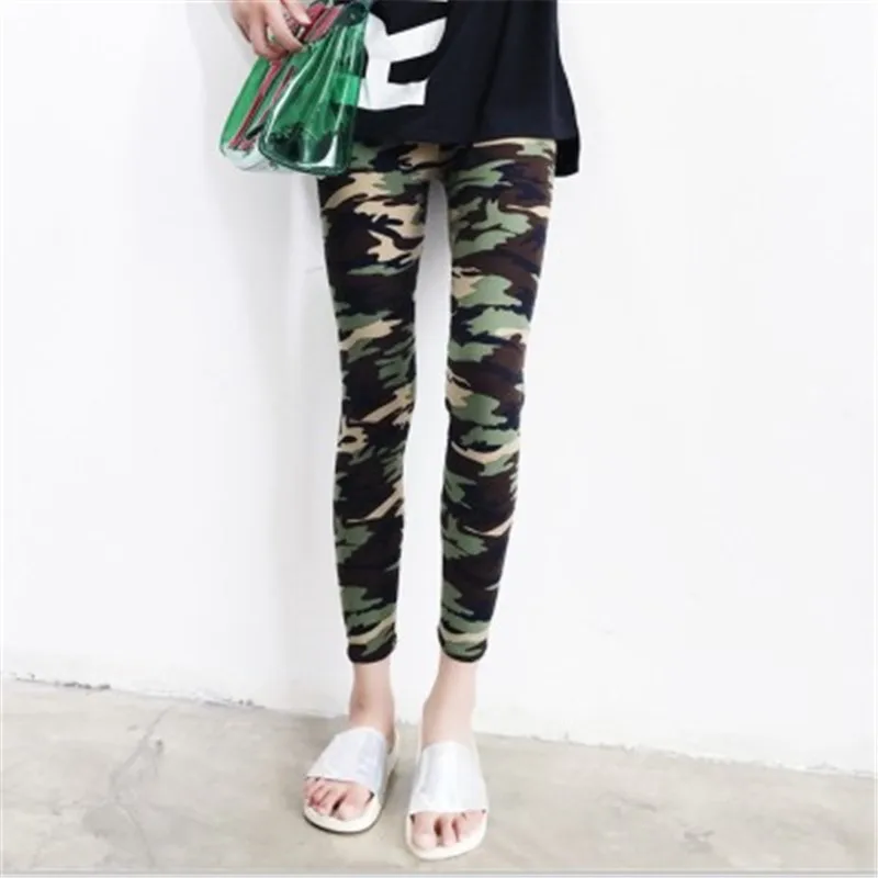 

Spring Comfortable Pants Women Retro Stretch Pants Camouflage Printed Milk Silk Nine-point Leggings Fashion Ladies Feet Pants